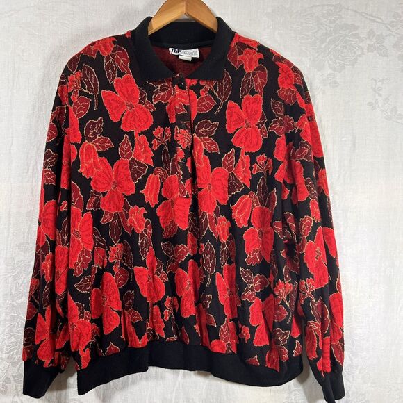 Floral Red and Black Women's Sweater - Picture 11 of 11